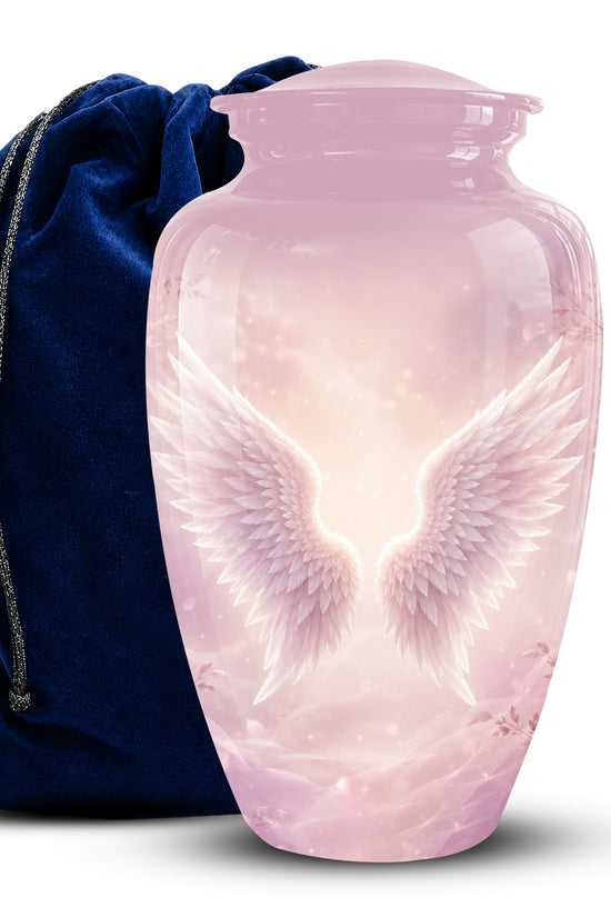Pink Angle Wings Cremation Urn - Personalized Aluminum Funeral Urns For Mom