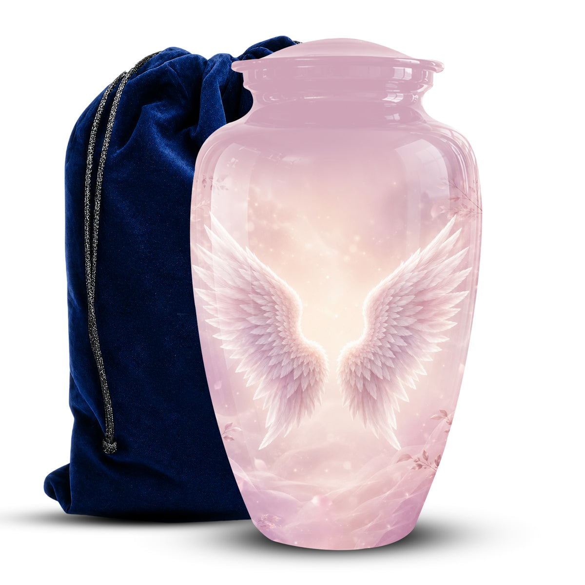 Pink Angle Wings Cremation Urn - Personalized Aluminum Funeral Urns For Mom