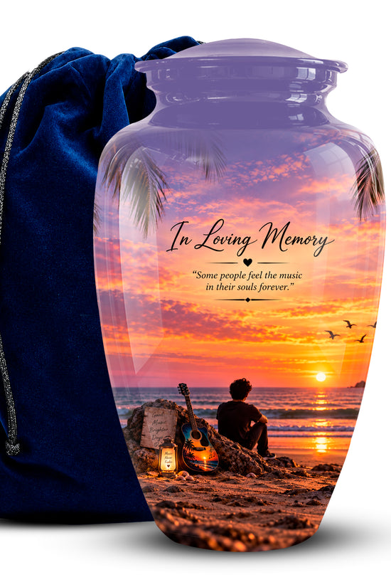 Guitar Sunset Memorial Urn - Custom Quotes & Ocean-Beach Urns For Ashes