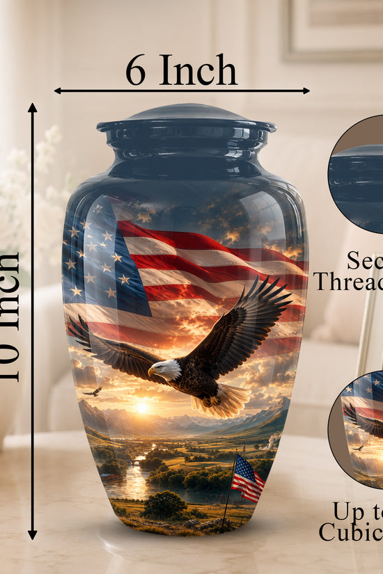 Personalized Flying Eagle Memorial Urn - Patriotic Aluminum Urns For Veterans
