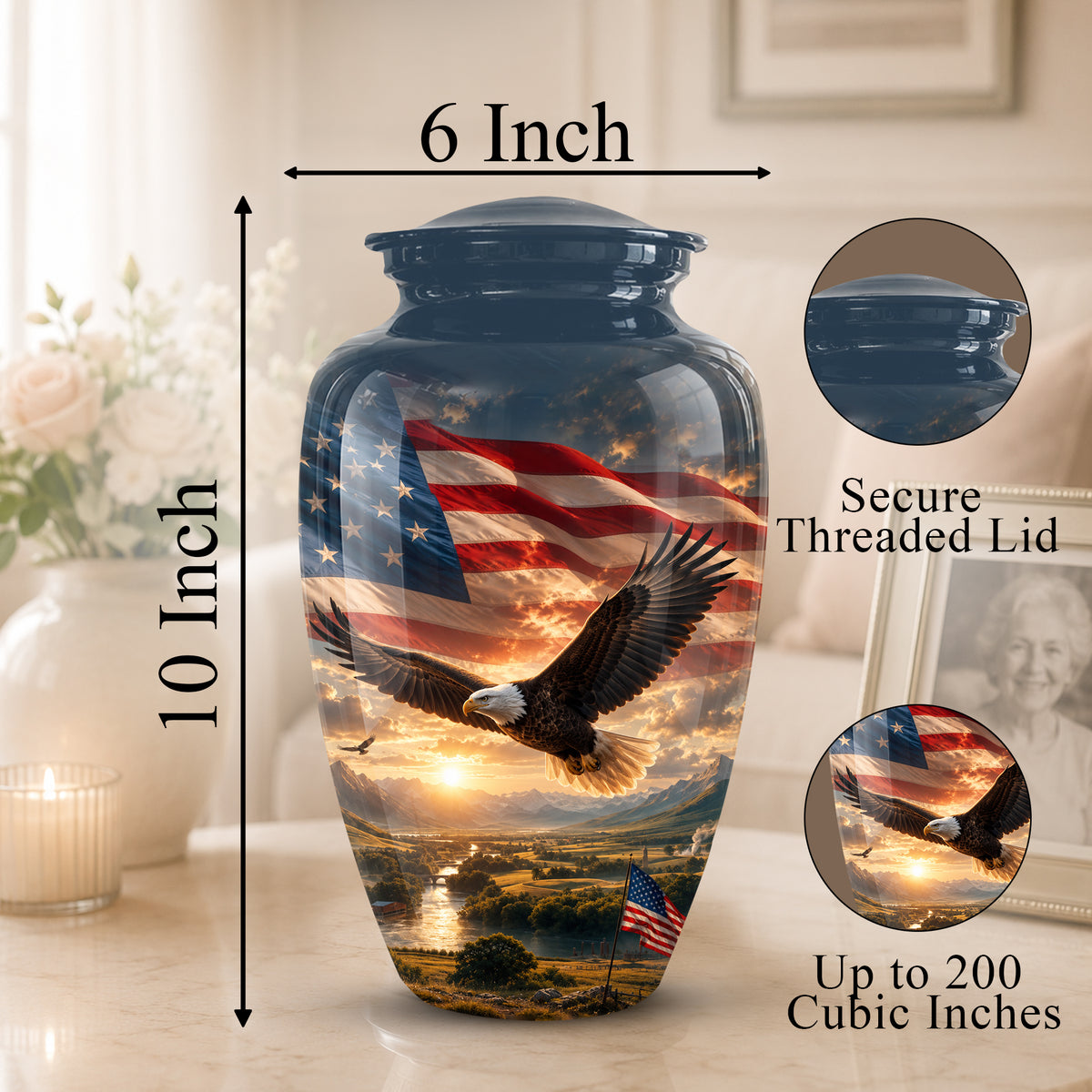Personalized Flying Eagle Memorial Urn - Patriotic Aluminum Urns For Veterans