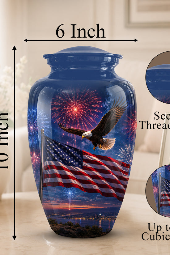 Brown Flying Eagle Cremation Urn - Handcrafted Memorial Urn To Tribute Veterans