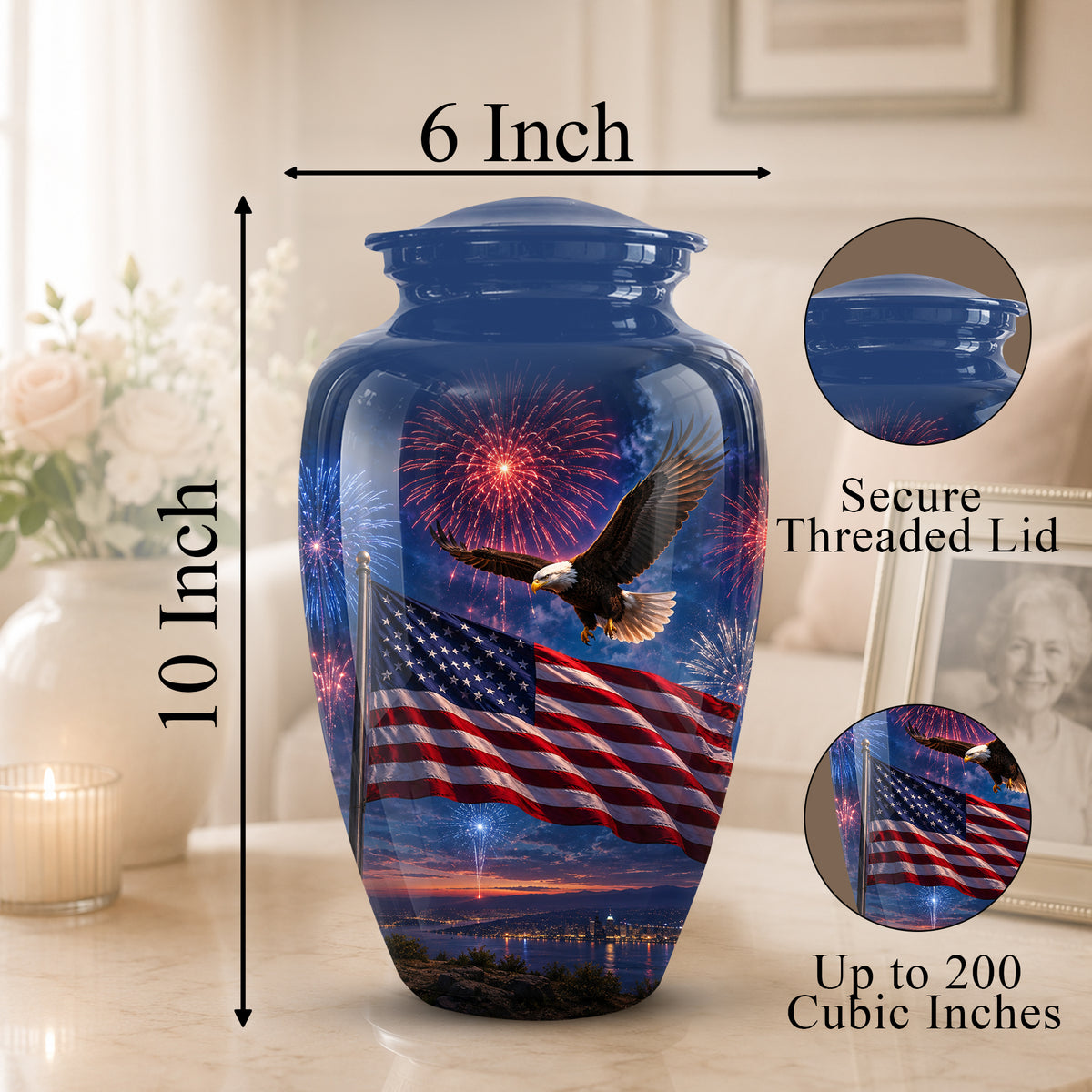 Brown Flying Eagle Cremation Urn - Handcrafted Memorial Urn To Tribute Veterans