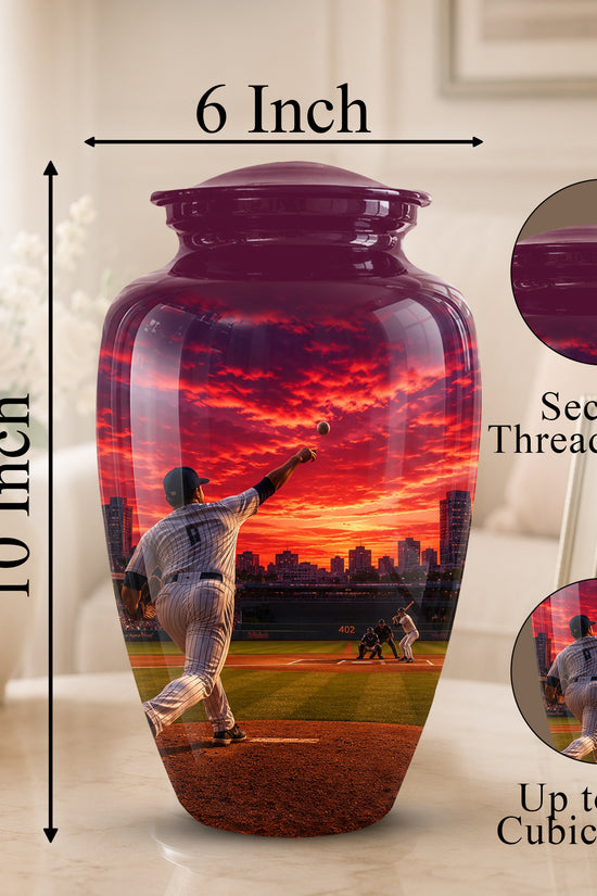 Personalized Sunset Stadium Baseball Cremation Urn For Pitcher's Ashes