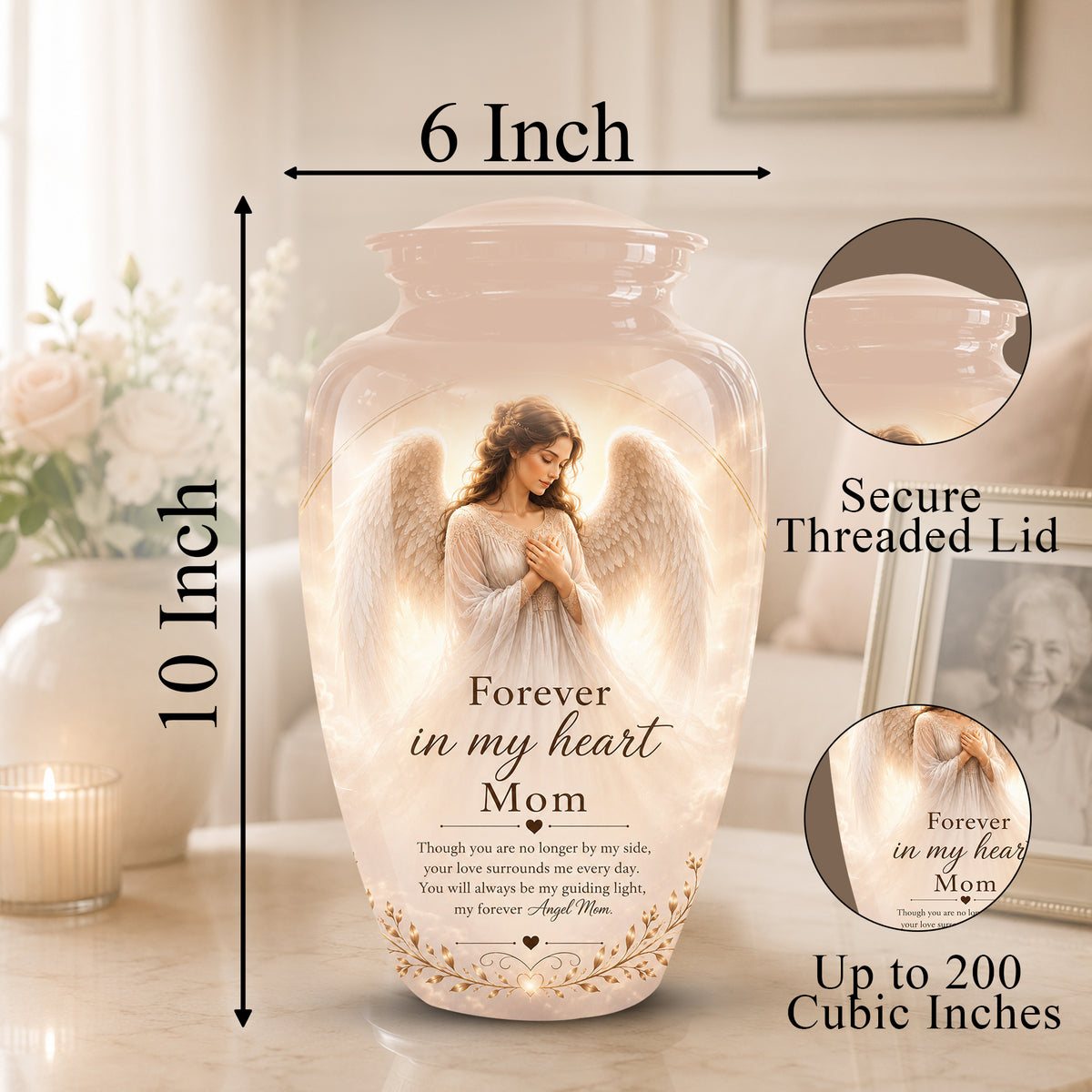 Majestic Angel Mom With Wings Urn - Personalized Quotes Cremation Urn For Ashes