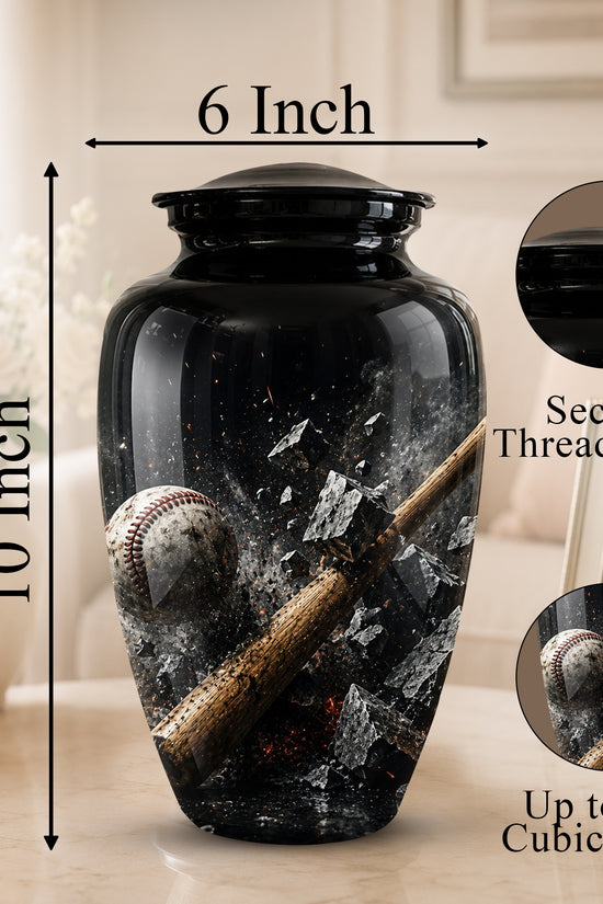 Baseball Bat Shattering Stone Urn - Custom Black Funeral Urns For Ashes