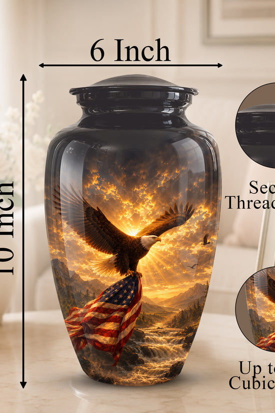 Honor & Freedom Eagle Cremation Urn - Aluminum Tribute Memorial Urns For Ashes