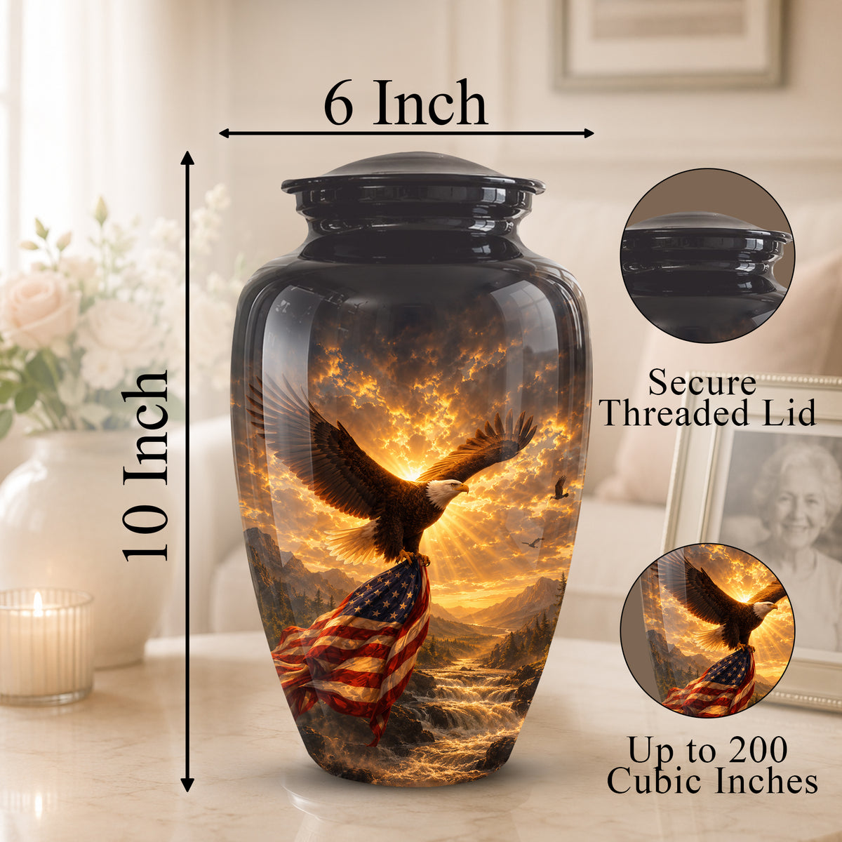 Honor & Freedom Eagle Cremation Urn - Aluminum Tribute Memorial Urns For Ashes