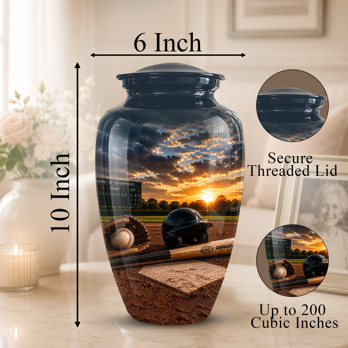 Personalized Baseball Bat & Accessories Urn - Sunset Funeral Urns For Ashes