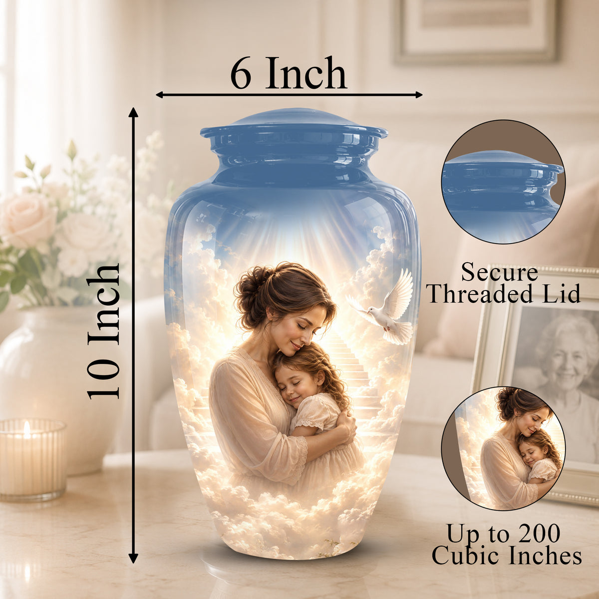 Heavenly Mom With Daughter Urn - Beautifully Customized Urns For Women