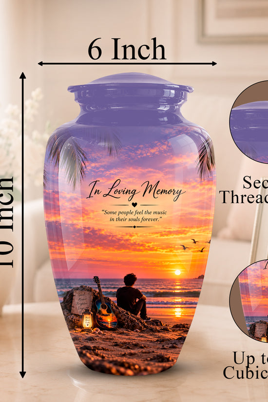Guitar Sunset Memorial Urn - Custom Quotes & Ocean-Beach Urns For Ashes