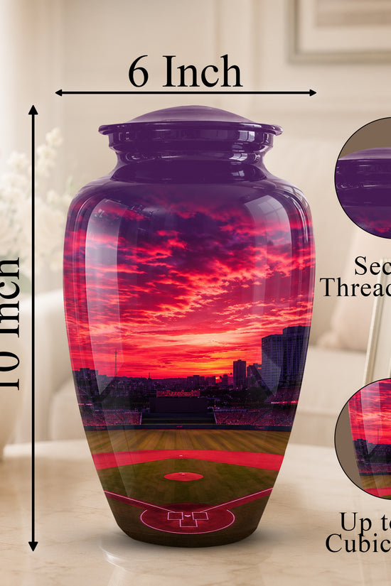 Sunset Baseball Ground Funeral Urn - Custom Burial Urns For Athletes Ashes