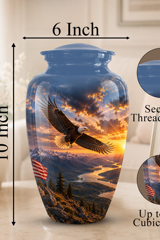 Sunset Eagle Funeral Urn - Blue Custom Aluminum Urns For Human Ashes