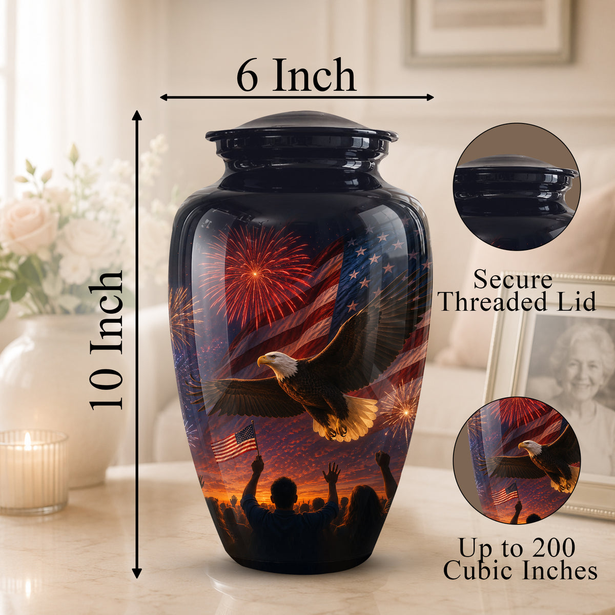 American Flag With Eagle Cremation Urn - Custom Patriotic Urns For Ashes