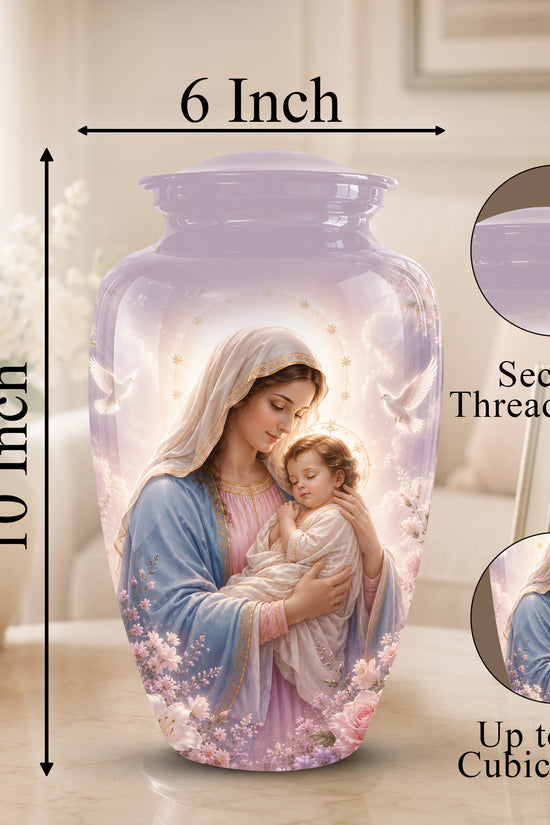 Heavenly Angel Mom With Child Urn - Purple Aluminum Urn For Women Ashes