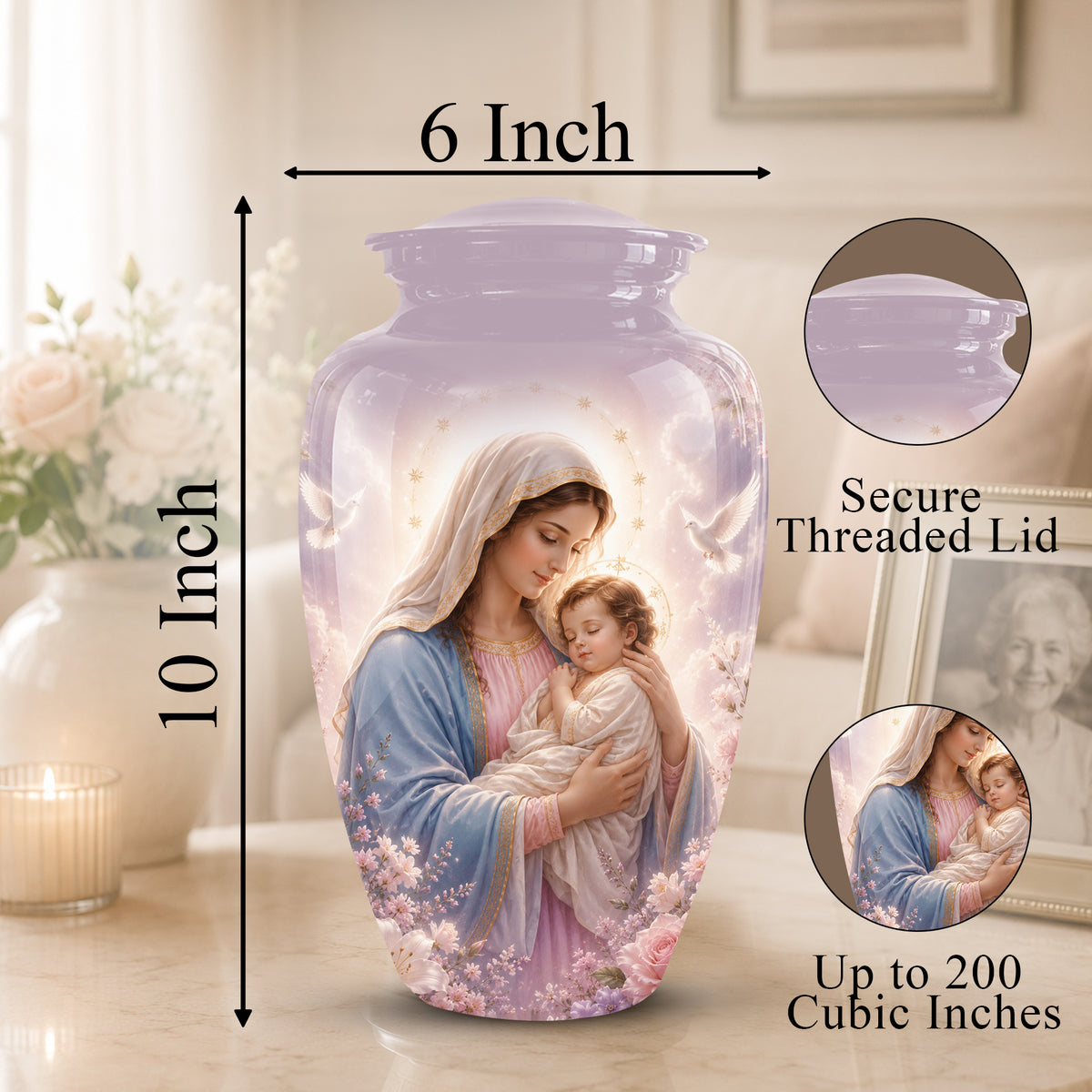 Heavenly Angel Mom With Child Urn - Purple Aluminum Urn For Women Ashes