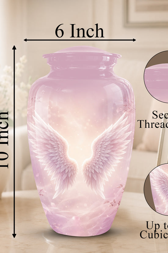 Pink Angle Wings Cremation Urn - Personalized Aluminum Funeral Urns For Mom