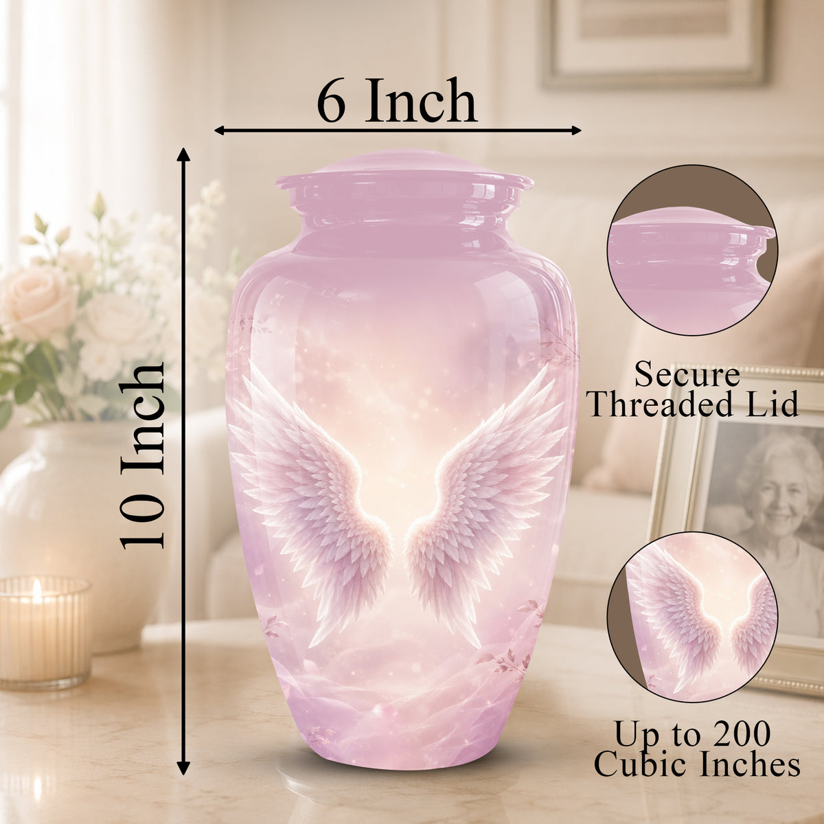 Pink Angle Wings Cremation Urn - Personalized Aluminum Funeral Urns For Mom