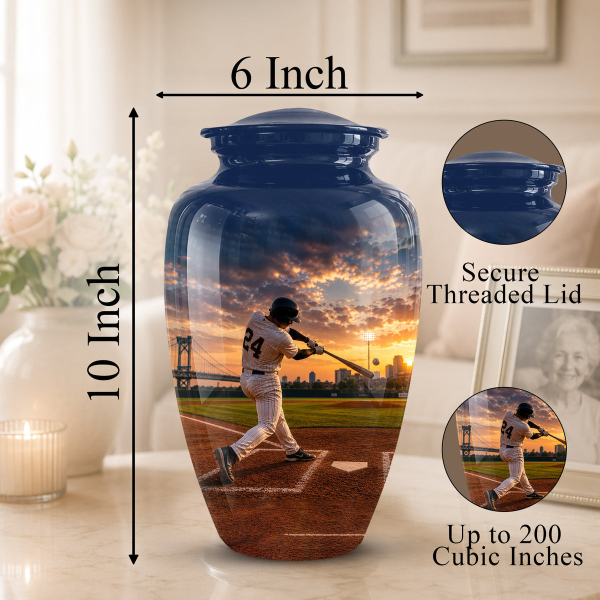 Personalized Baseball Hitter Cremation Urn - Handcrafted Urn For Athletes Ashes
