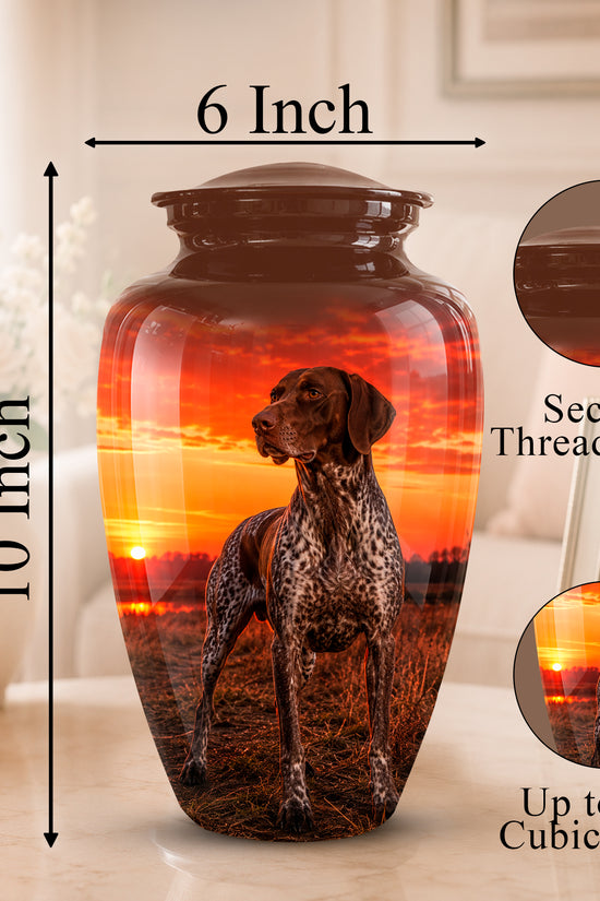 German Shorthaired Pointer Dog Cremation Urn - Sunset Pet Aluminum Urn