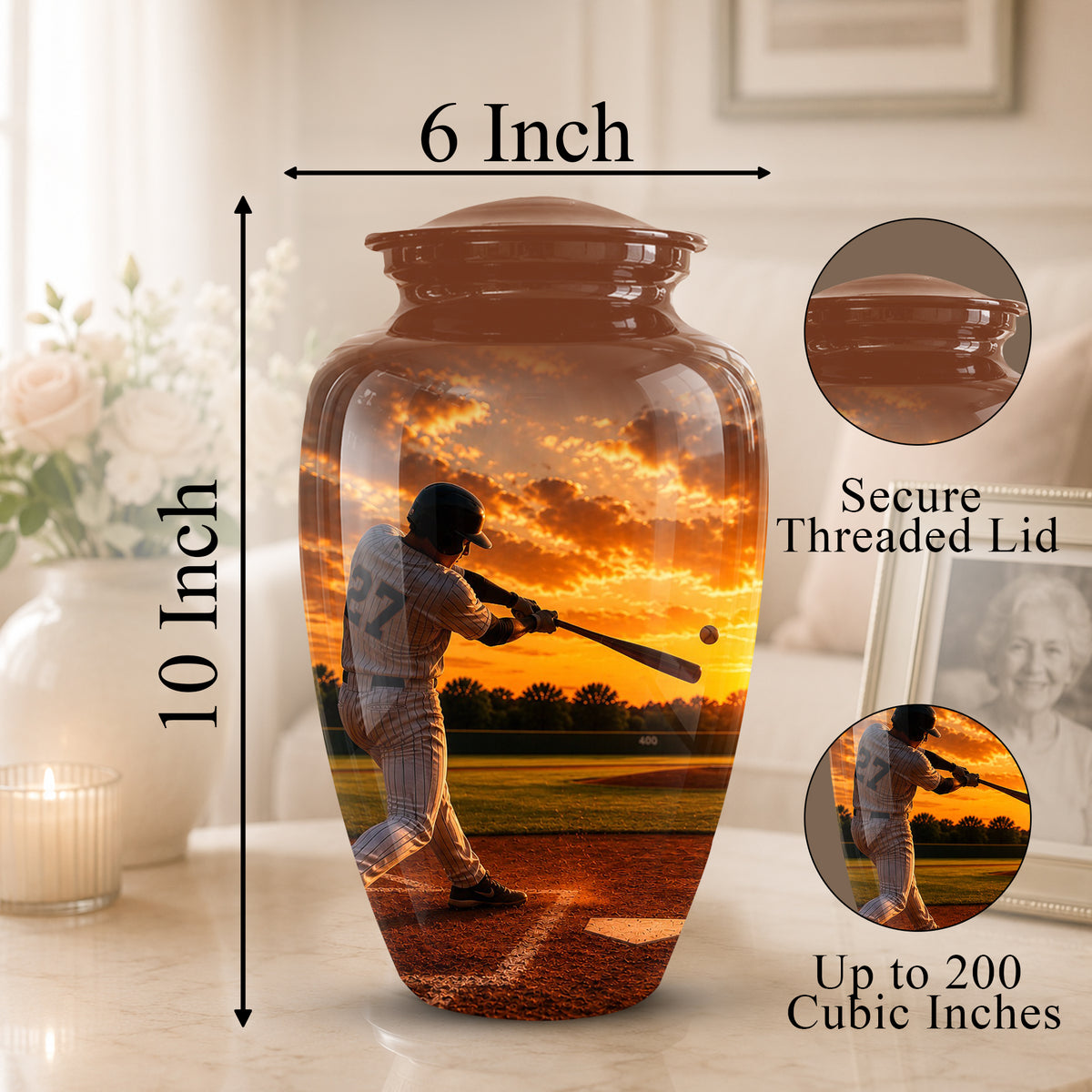 Personalized Baseball Hitters Cremation Urn - Handcrafted Memorial Urns For Ashes