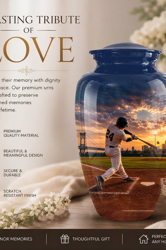 Personalized Baseball Hitter Cremation Urn - Handcrafted Urn For Athletes Ashes