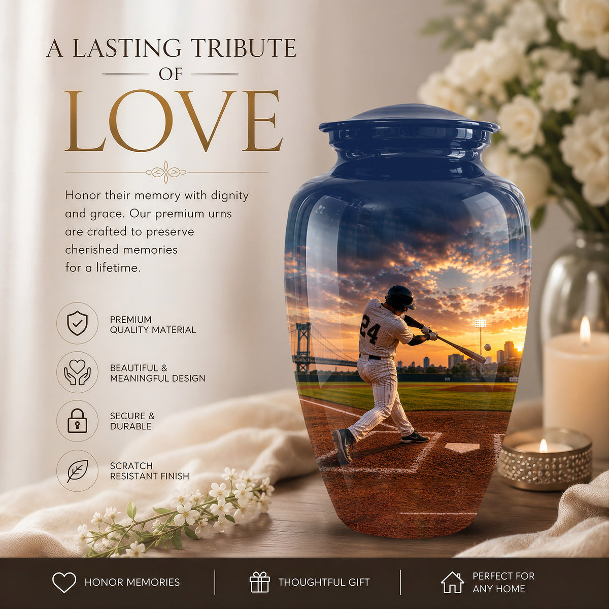 Personalized Baseball Hitter Cremation Urn - Handcrafted Urn For Athletes Ashes