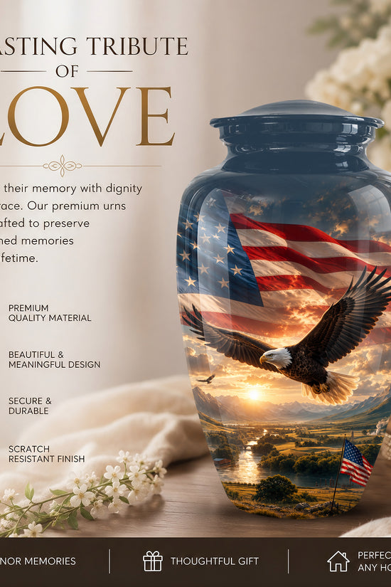 Personalized Flying Eagle Memorial Urn - Patriotic Aluminum Urns For Veterans