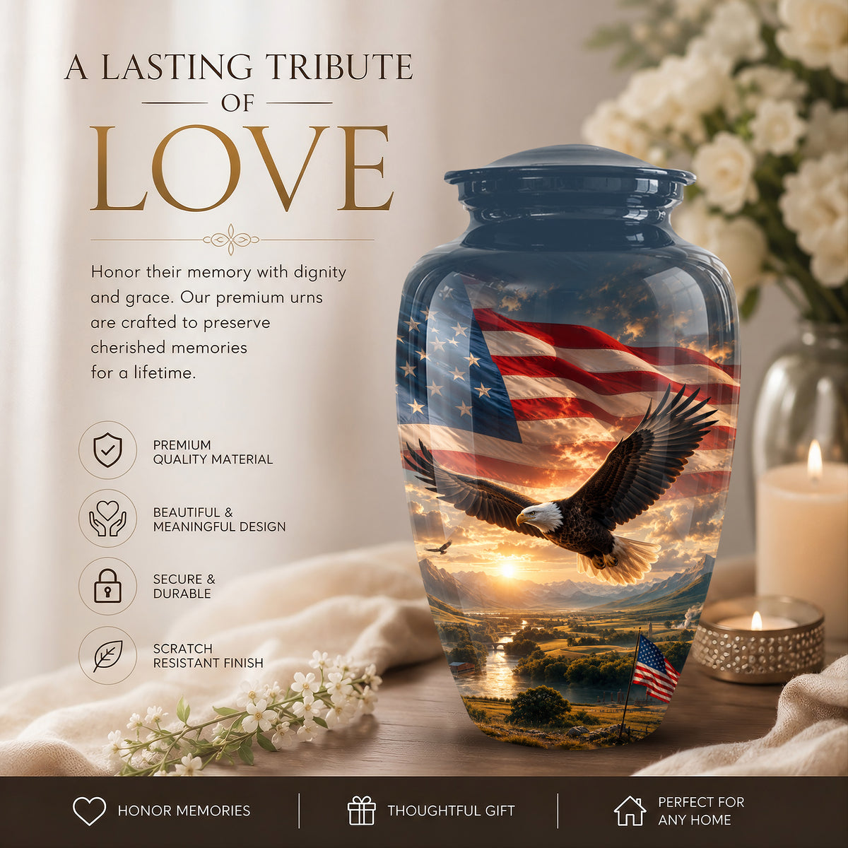 Personalized Flying Eagle Memorial Urn - Patriotic Aluminum Urns For Veterans