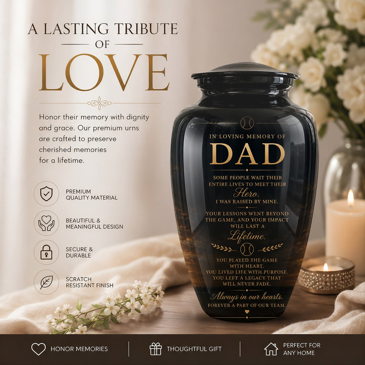 Personalized Black Urns For Dad - Quotes Aluminum Memorial Urns For Father