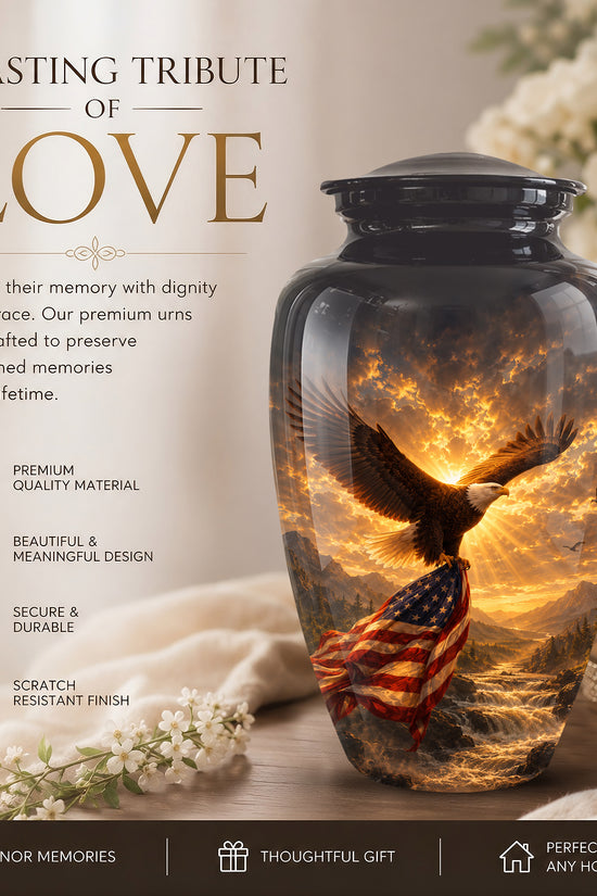 Honor & Freedom Eagle Cremation Urn - Aluminum Tribute Memorial Urns For Ashes