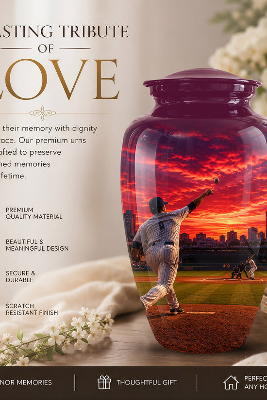 Personalized Sunset Stadium Baseball Cremation Urn For Pitcher's Ashes
