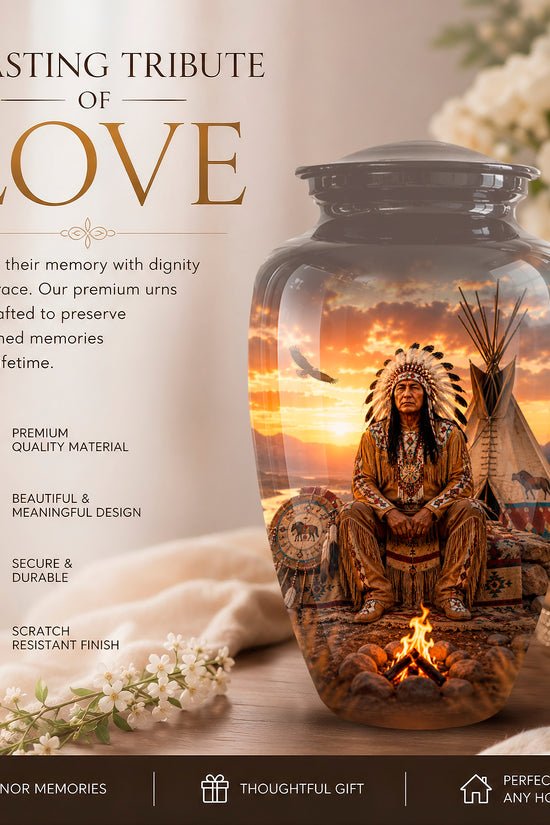 Personalized Native American Sunset Aluminum Cremation Urn For Human Ashes