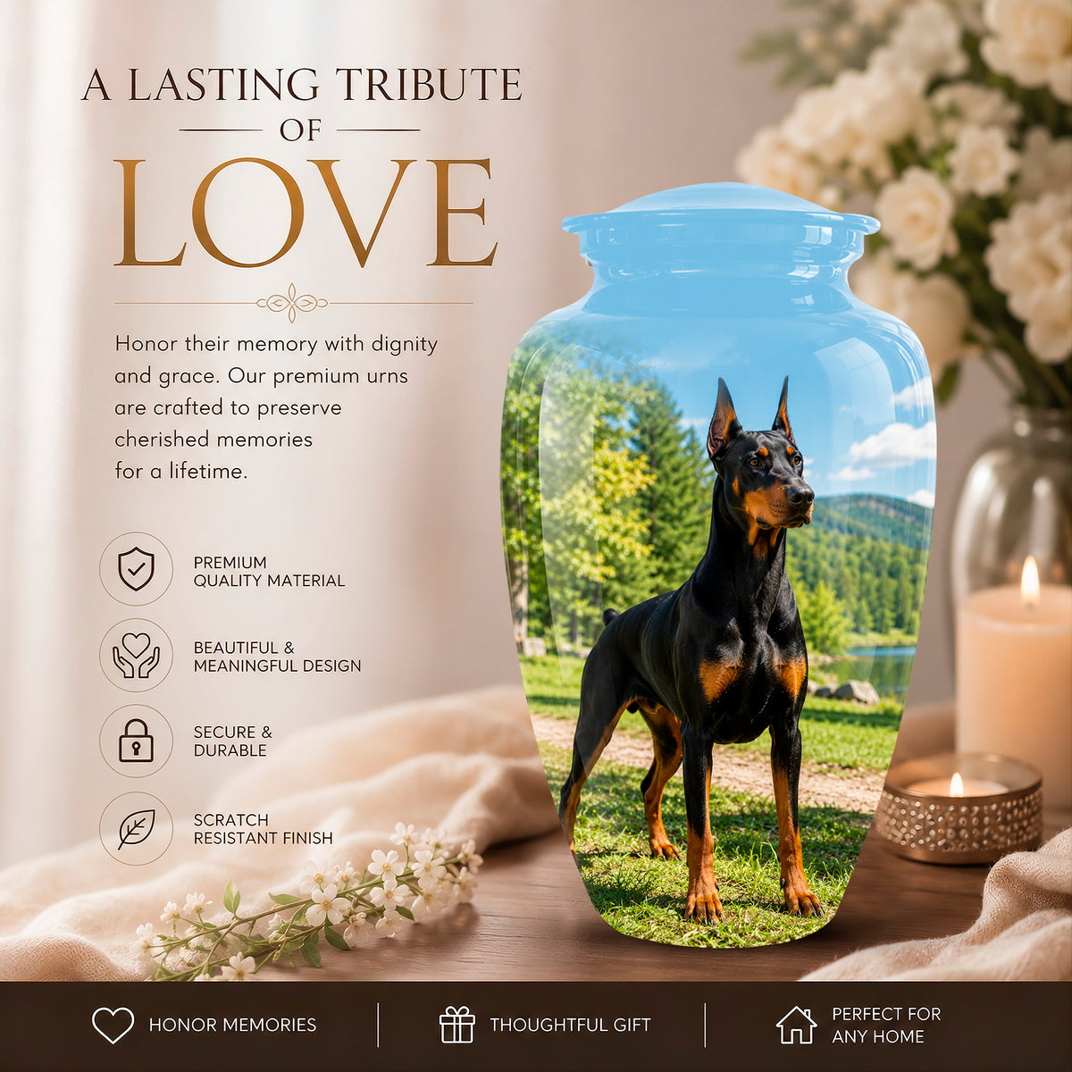 Custom Doberman Pinscher Memorial Urn – Elegant Aluminum Tribute For Ashes