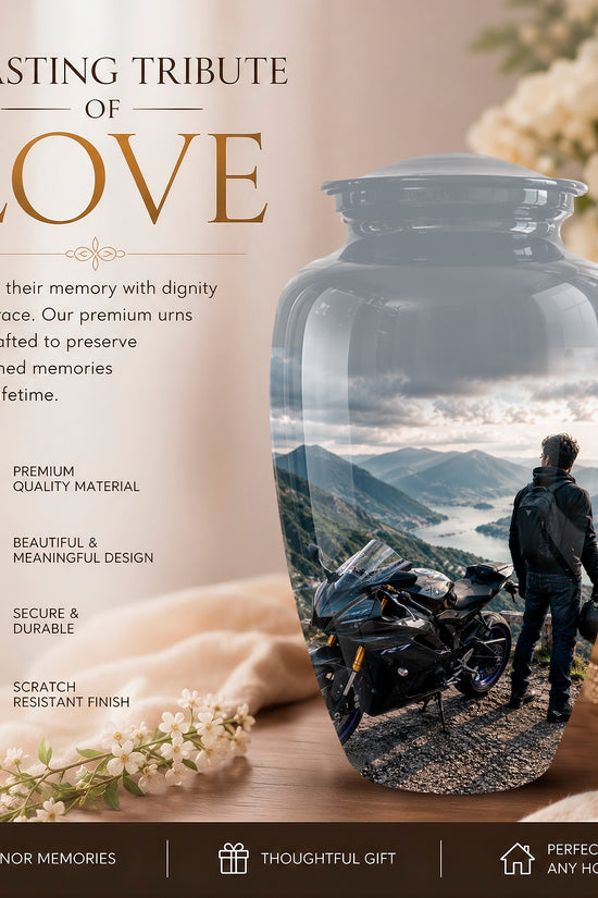Mountain Rider Cremation Urn - Peaceful Tribute Urns For Motorbike Rider's Ashes