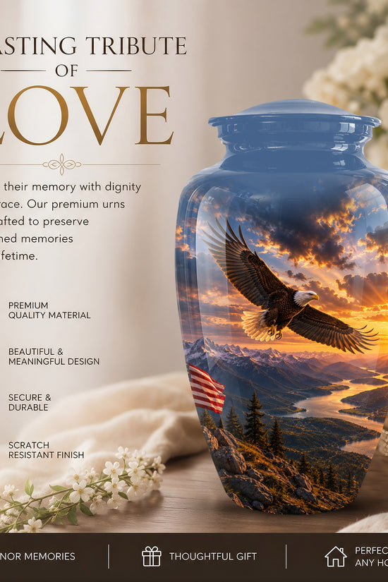 Sunset Eagle Funeral Urn - Blue Custom Aluminum Urns For Human Ashes