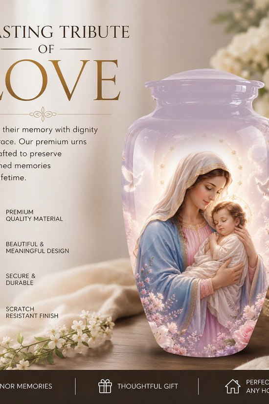 Heavenly Angel Mom With Child Urn - Purple Aluminum Urn For Women Ashes