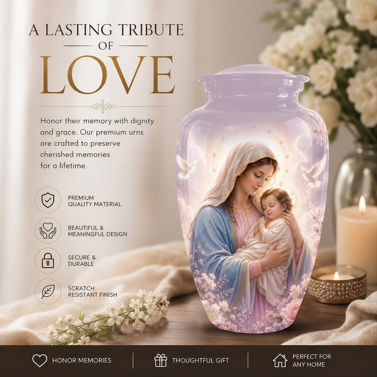 Heavenly Angel Mom With Child Urn - Purple Aluminum Urn For Women Ashes