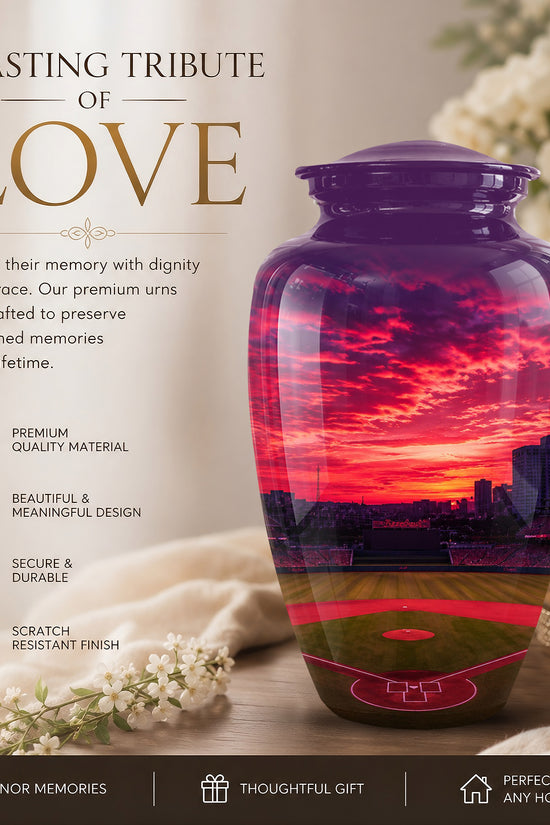 Sunset Baseball Ground Funeral Urn - Custom Burial Urns For Athletes Ashes