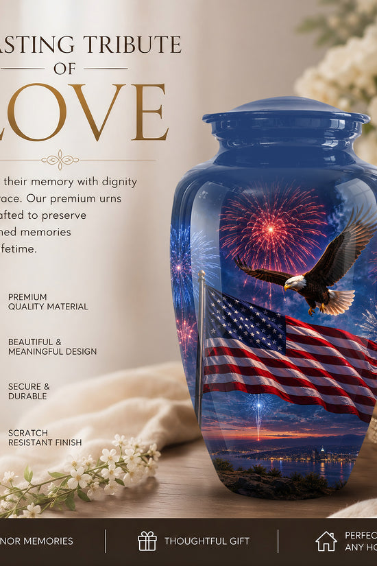 Brown Flying Eagle Cremation Urn - Handcrafted Memorial Urn To Tribute Veterans