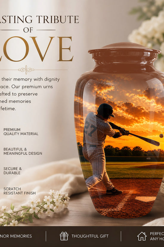 Personalized Baseball Hitters Cremation Urn - Handcrafted Memorial Urns For Ashes
