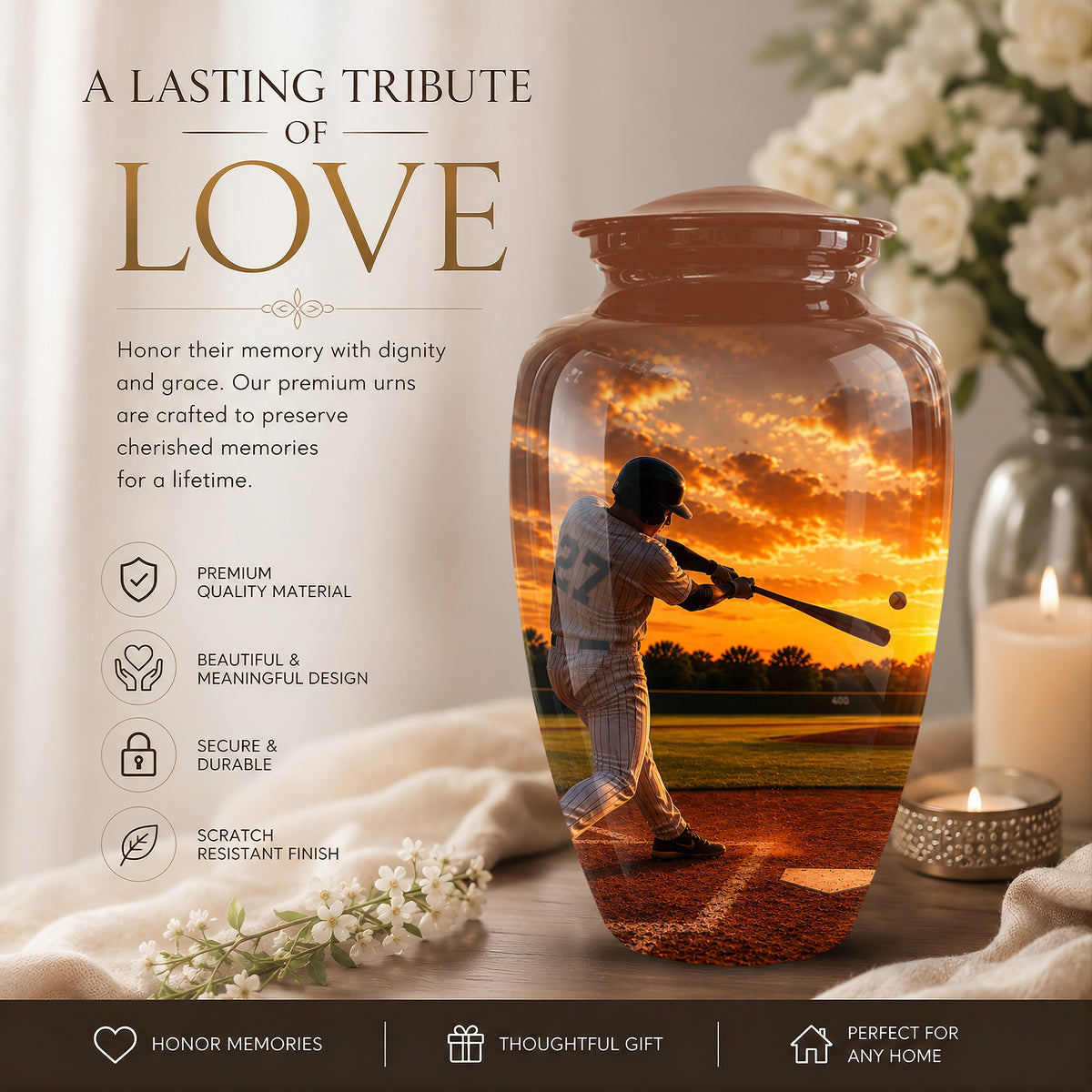 Personalized Baseball Hitters Cremation Urn - Handcrafted Memorial Urns For Ashes