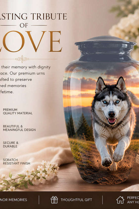 Siberian Husky Dog Memorial Urn – Custom Aluminum Pet Cremation Urn