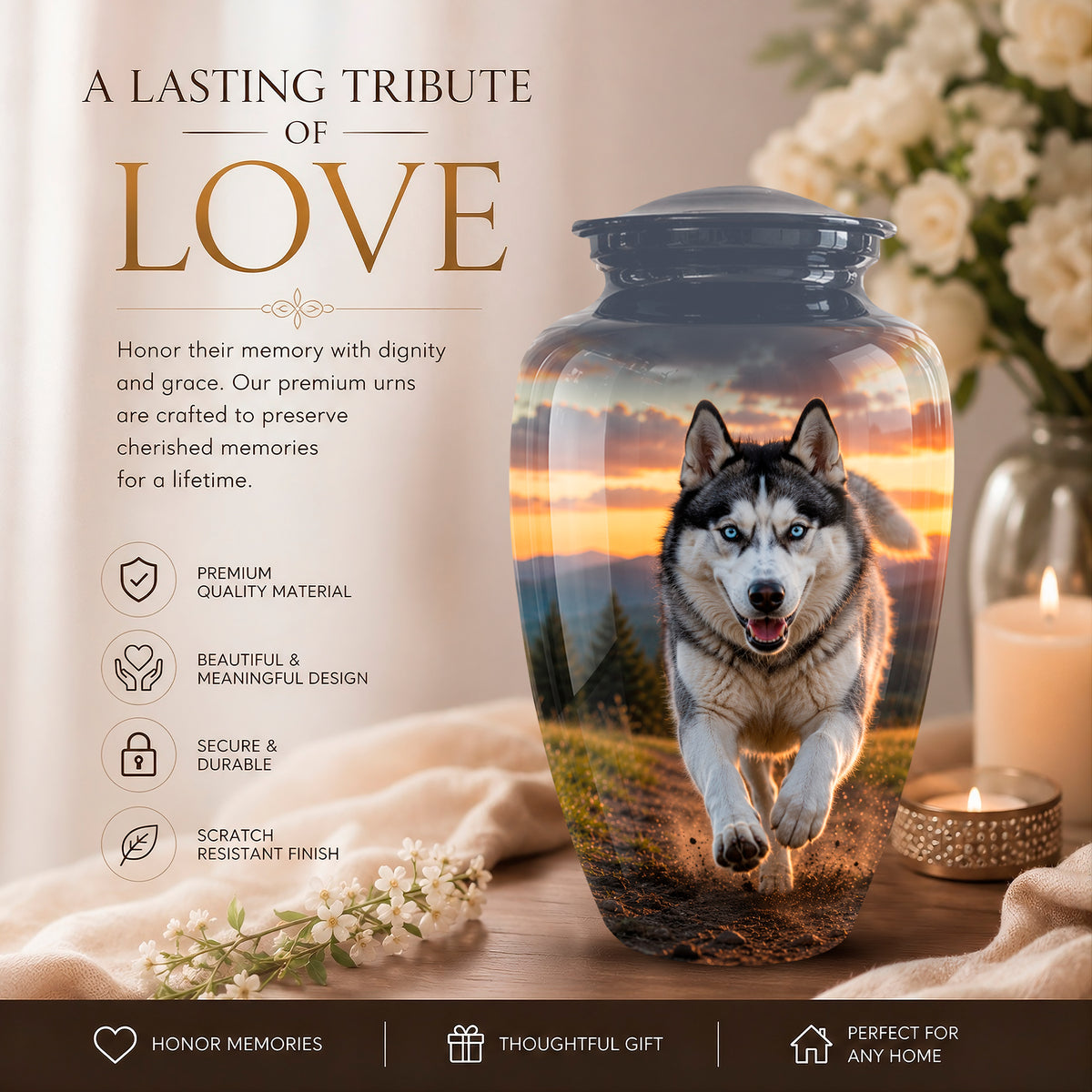 Siberian Husky Dog Memorial Urn – Custom Aluminum Pet Cremation Urn