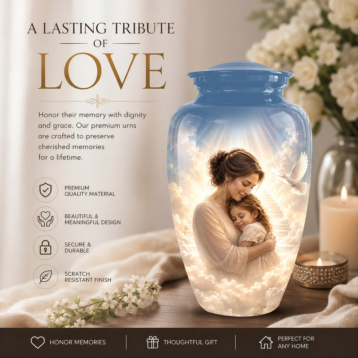 Heavenly Mom With Daughter Urn - Beautifully Customized Urns For Women