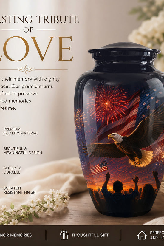 American Flag With Eagle Cremation Urn - Custom Patriotic Urns For Ashes