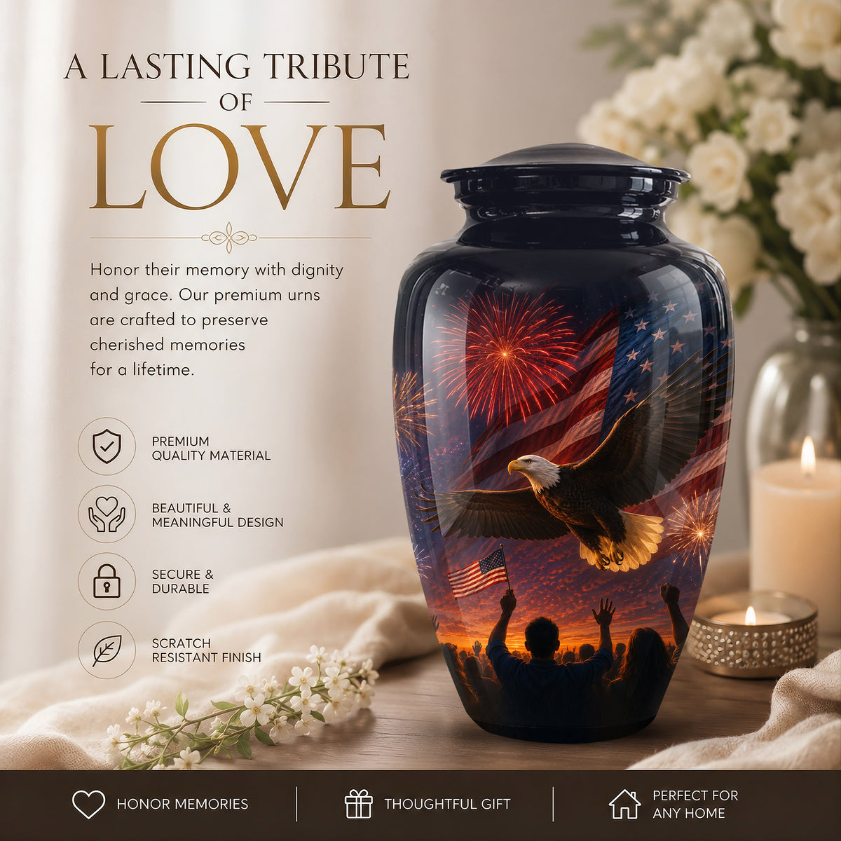 American Flag With Eagle Cremation Urn - Custom Patriotic Urns For Ashes