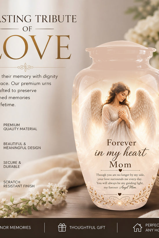 Majestic Angel Mom With Wings Urn - Personalized Quotes Cremation Urn For Ashes