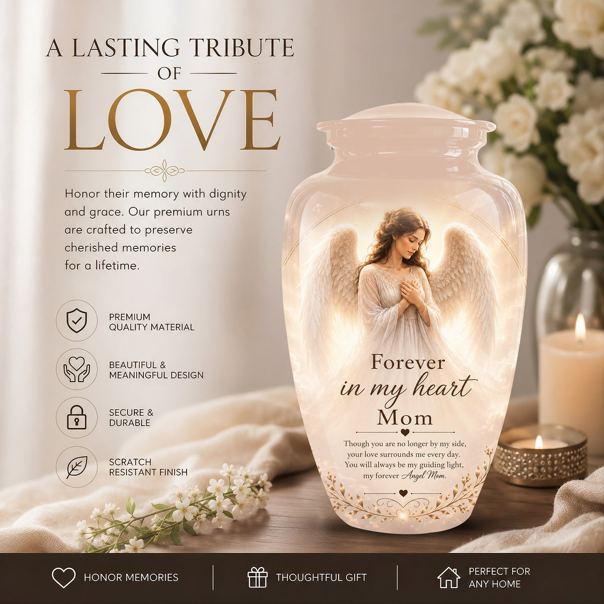 Majestic Angel Mom With Wings Urn - Personalized Quotes Cremation Urn For Ashes