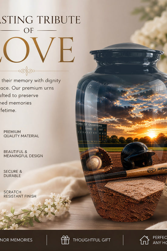 Personalized Baseball Bat & Accessories Urn - Sunset Funeral Urns For Ashes